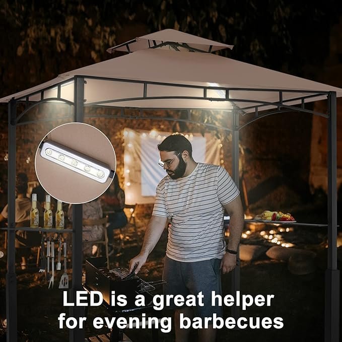 ABCCANOPY 8x5 Grill Gazebo with LED Light, Khaki