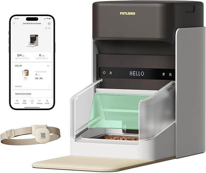 71MoJa39irL._AC_SX679_.jpg PETLIBRO RFID Automatic Cat Feeder, Collar Tag-Activated Personalized Meals, 5G&2.4G Wi-Fi Programmable Cat Food Dispenser with Cats Recognition & Diet Tracking for Multi-Pet Homes and Different Diets