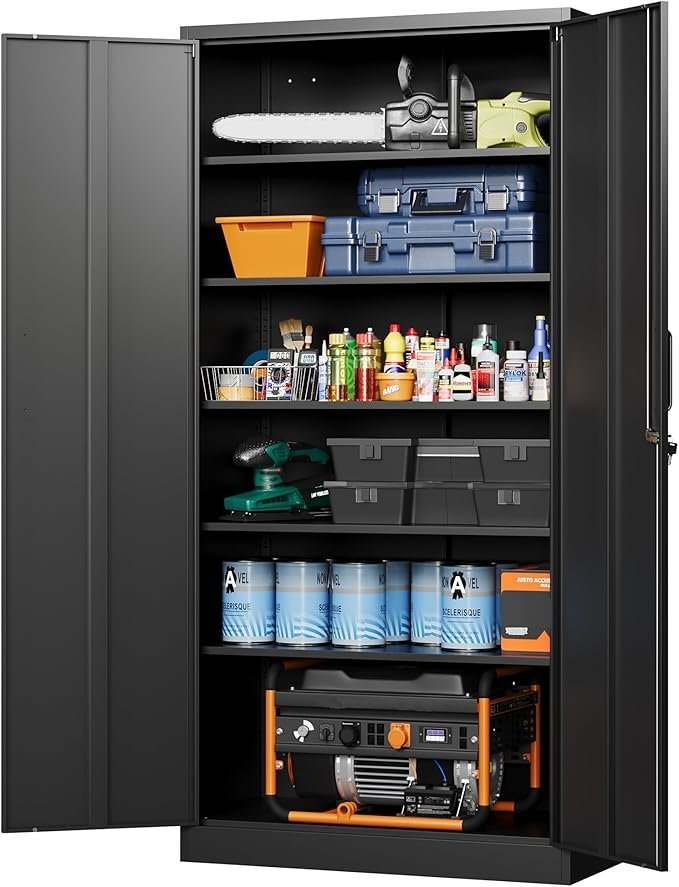 71PAHGzP4EL._AC_SX679_-1.jpg Letaya Metal Garage Storage Cabinets with Lock-72 Tall Tool Organizer Steel Lockers, 5 Adjustable Layers Shelves for Home,Office,Warehouse,Garage,(Black-72“) | with Lock, 72 Tall, Tool Organizer