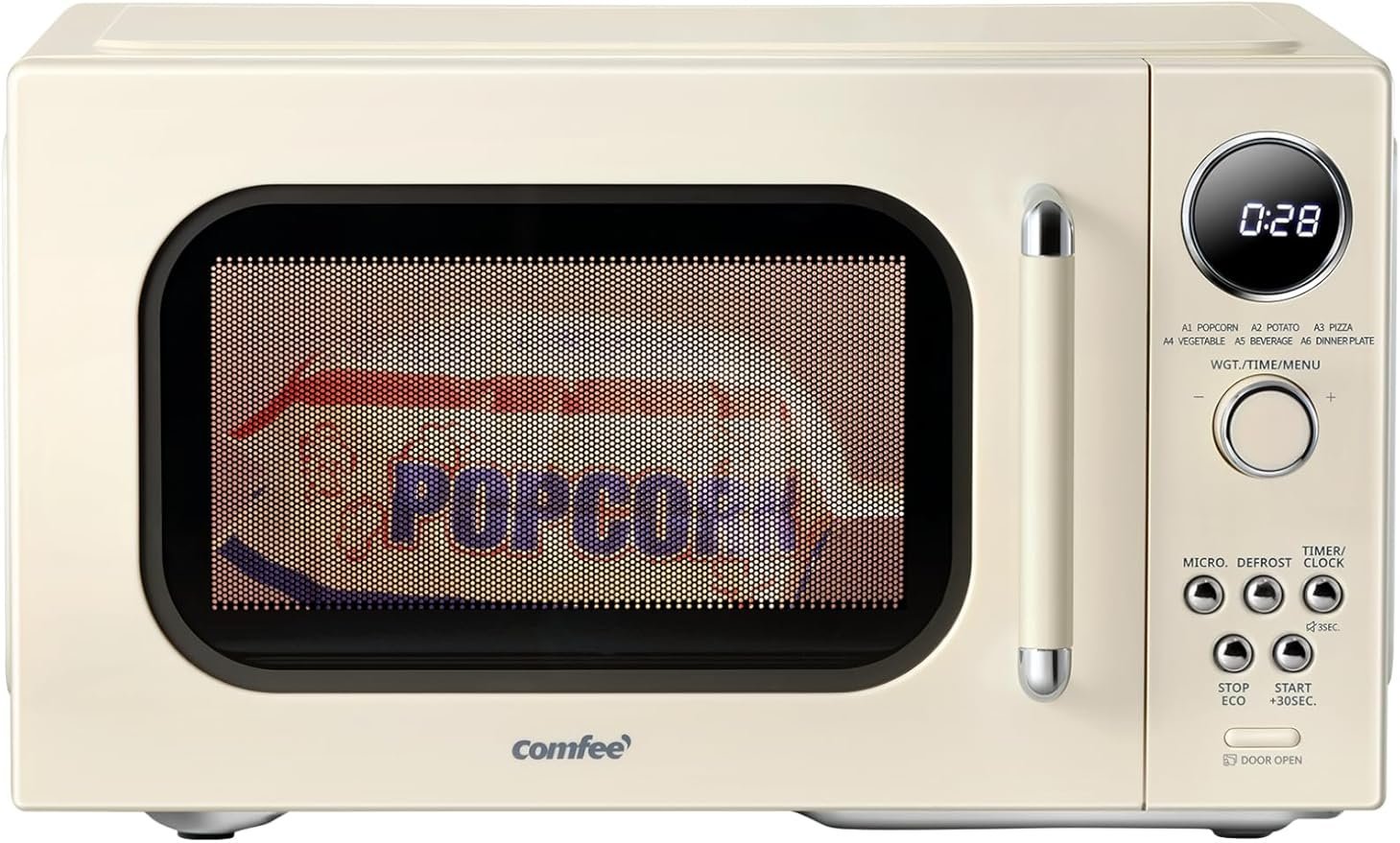 71S4Dfzzw9L._AC_SY879_.jpg COMFEE’ Retro Microwave Oven, Small Microwave with 6 Auto Menus, 0.9 cu.ft Countertop Compact Microwave with Multi-stage Cooking, Mute Function, LED digital, Apricot/900W, CMO-MMP02AA(AT)