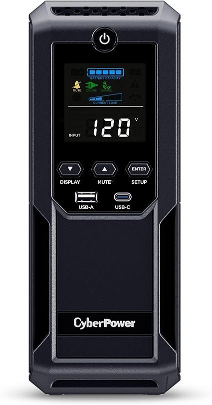 71TRxMH7XWL._AC_SX425_.jpg CyberPower CP1500AVRLCD3 Intelligent LCD UPS System, 1500VA/900W, 12 Outlets, 2 USB Ports, AVR, Mini Tower, Black