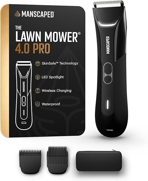 MANSCAPED® The Lawn Mower® 4.0 PRO – Groin & Body Hair Trimmer, Updated SkinSafe® Trimmer Blade, Waterproof Wet/Dry Groomer, USB-C & Wireless Charging Compatible, Men’s Ball Shaver with Travel Lock