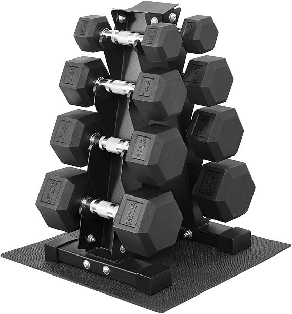 71UftekW8qL._AC_SX569_.jpg Fitvids Rubber Coated Hex Dumbbell Set with Storage Rack, 100/150/200/550 LB Hand Weight Set with Anti-Slip Grip for Home Gym