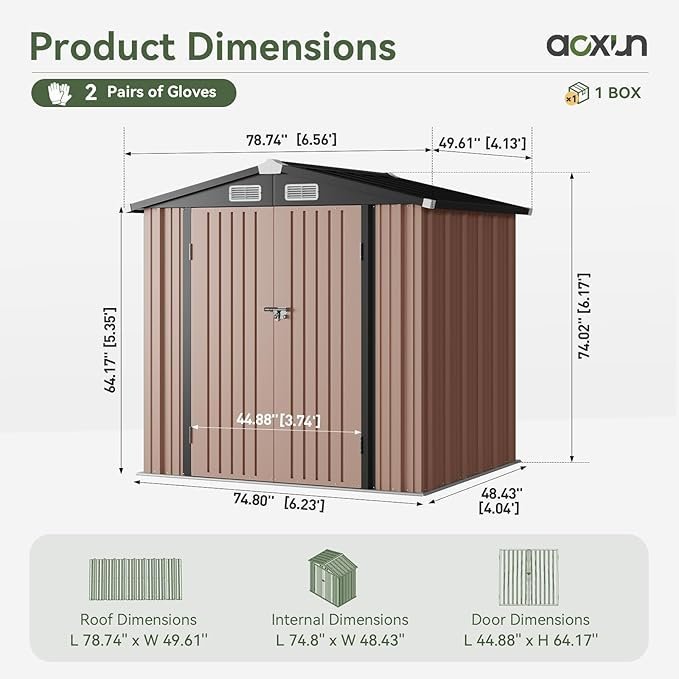 71V5jXejheL._AC_SX679_.jpg Aoxun 6.2×4 FT Shed Outdoor Storage Shed with Lockable Doors & Slooping Roof Metal Garden Tool Shed for Backyard, Patio, Poolside (Brown)