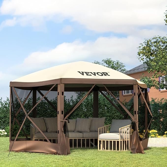 71VK5T7twZL._AC_SX679_.jpg VEVOR Pop Up Gazebo Screen Tent, Pop-Up Instant Gazebo Tents with Mosquito Netting Outdoor Canopy, 6 Sided Sun Shelter 10x10ft with 6 Removable Wind Cloths & 2 Mesh Windows, Pavilion Tent for Patio