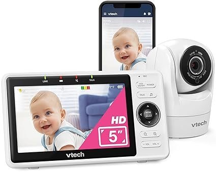 71VQXSA-H7L._SX425_.jpg VTech VM901 Smart WiFi Baby Monitor with 1080p FHD Camera and 5″ HD IPS Display, Free App, Remote Pan Tilt Zoom, Night Vision, Motion Detection Alerts