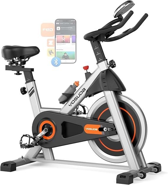 71VufNdqM7L._AC_SX569_.jpg YOSUDA Exercise Bike, Brake Pad Stationary Bike for Home with Exclusive App, Magnetic Indoor Cycling Bike with 300 lb Weight Capacity, Low Noise, Tablet Holder and Fitness Courses for Weight Loss