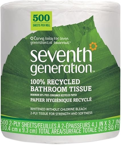 Seventh Generation White Toilet Paper 2-ply 100% Recycled Paper, 500 sheets, Pack of 60