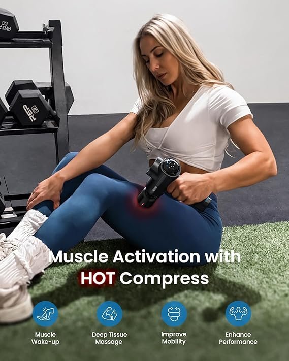 71YkCvdPBML._AC_SX569_.jpg RENPHO Active Thermacool Deluxe Massage Gun Deep Tissue with Charging Stand, Mothers Day Gifts Back Massager with Heat and Cold Head, Percussion Body Muscle Masajeador for Athletes Pain Relief