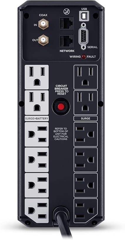 CyberPower CP1500AVRLCD3 Intelligent LCD UPS System, 1500VA/900W, 12 Outlets, 2 USB Ports, AVR, Mini Tower, Black