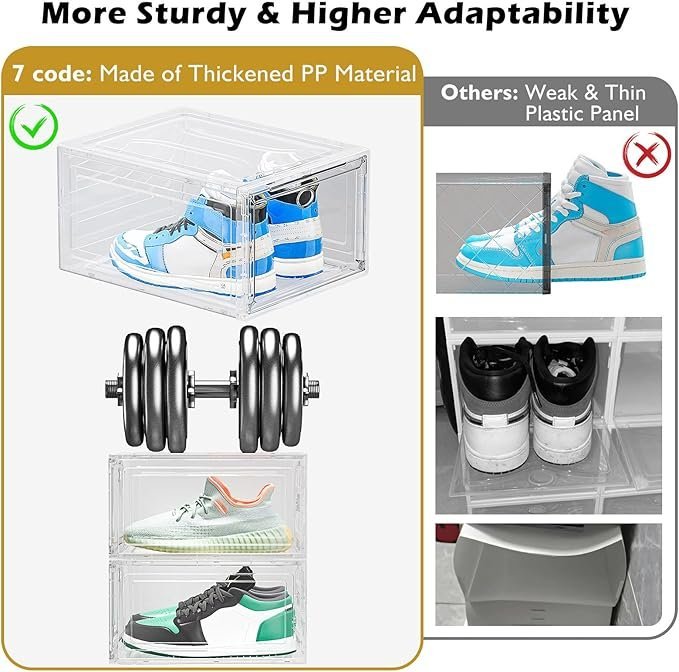 12-Pack Clear Stackable Shoe Storage Boxes, White