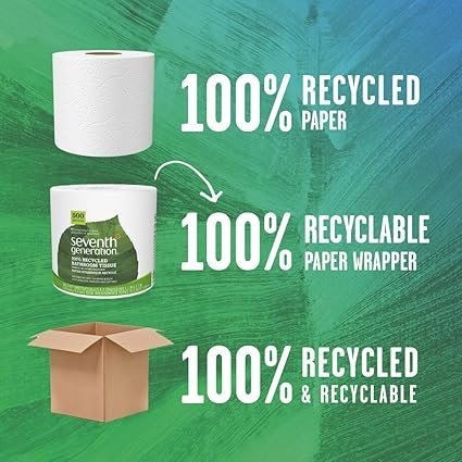 Seventh Generation White Toilet Paper 2-ply 100% Recycled Paper, 500 sheets, Pack of 60