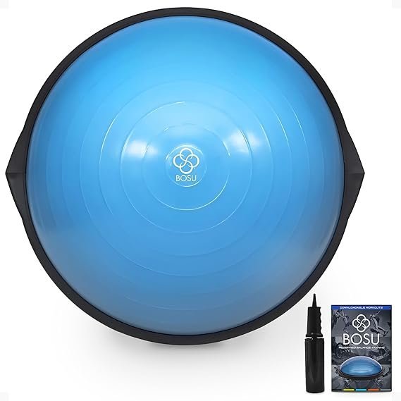 71ep0FOyOBL._AC_SX569_.jpg Bosu Balance Ball Exercise Trainer, Home Gym Equipment w/Guided Workouts & Pump, 26″ Inflatable Fitness Platform for Strength Training, Standing, Balancing, and Core Workout