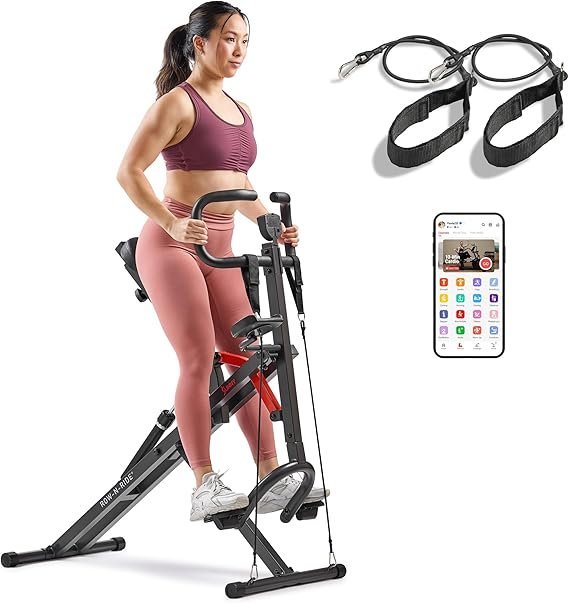 71fsBNenRVL._AC_SX569_.jpg Sunny Health & Fitness Row-N-Ride PRO, Full Body Combo Squat Machine w/Optional Resistance Band, Easy Setup Ab Workout Exercise Equipment for Home, Whole Body Cardio, Optional SunnyFit App Connection
