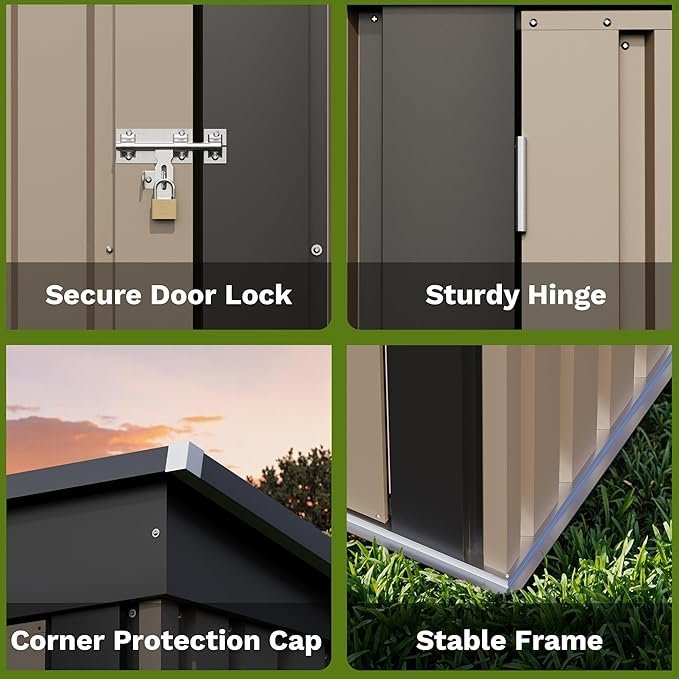 71l6J93TyiL._AC_SX679_.jpg Patiowell 5×3 FT Outdoor Storage Shed, Tool Shed with Sloping Roof and Lockable Door, Metal Shed for Backyard Garden Patio Lawn, Brown