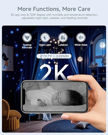 71oGsTVhmKL._AC_SX425_.jpg ARENTI Baby Monitor with 2 Cameras, 2K/3MP WiFi 6 Camera and Audio, 5-inch Wireless Screen, Smartphone App, Super Night Vision, Crying Detection, Auto Tracking, Temp&Humidity Sensor (D3 Set)