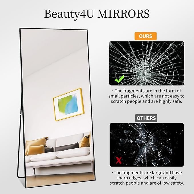 71pDMNwBegL._AC_SX679_.jpg Beauty4U 71″ x 32″ Full Length Mirror with Stand, Large Floor Mirror for Bedroom, Wall Mounted or Leaning Full Body Mirror, HD Tempered Glass Dressing Mirror for Outfit Check & Home Decor, Black