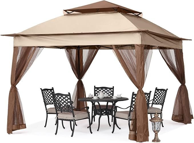 71r558oluUL._AC_SX679_.jpg MASTERCANOPY Patio Gazebo Outdoor Pop Up Gazebo with Mesh Walls (11×11,Champagne)
