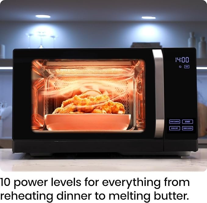 71rcsFPwCwL._AC_SX679_.jpg Chefman MicroCrisp Countertop Microwave Oven and Convection Oven, with Integrated Crisper, Guided Touchscreen Interface, 10 Power Levels, Mute Function, and Eco Mode, 1800W and 0.8 Cu. Ft. – Black