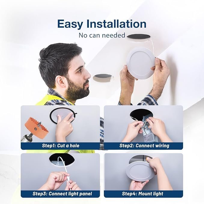 71ruKj7mwrL._AC_SX679_.jpg Amico 24 Pack 6 Inch 5CCT Ultra-Thin LED Recessed Ceiling Light with Junction Box, 1050LM Brightness, Dimmable Canless Wafer Downlight, 12W, ETL&FCC