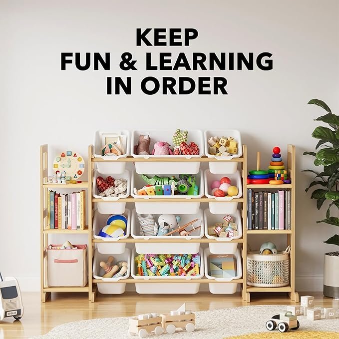 71sRkGBqp7L._AC_SX679_.jpg SpaceAid Toy Storage Organizer with 6 Shelves and 12 Bins, Bookshelf/Bookcase, Kids Bin Shelf, Toys Box for Playroom Organization for Bedroom & Room Decor, White, 52.3″ W