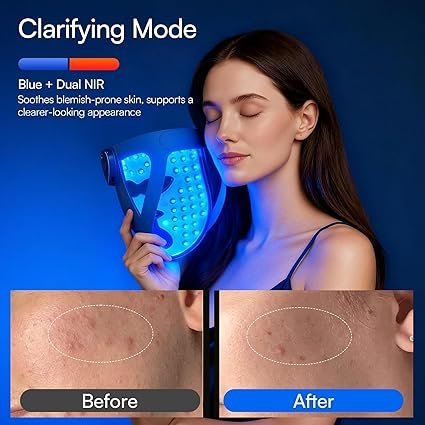 71swerwDTzL._SX425_.jpg INIA Glow 4D Wireless Red Light Therapy Mask for face – Dual NIR, 320 LEDs, 4 Modes, Under-Eye Cooling, Cordless & Rechargeable LED Face Mask for Home & Travel, Skincare Gifts for Women Mom Wife, Blue