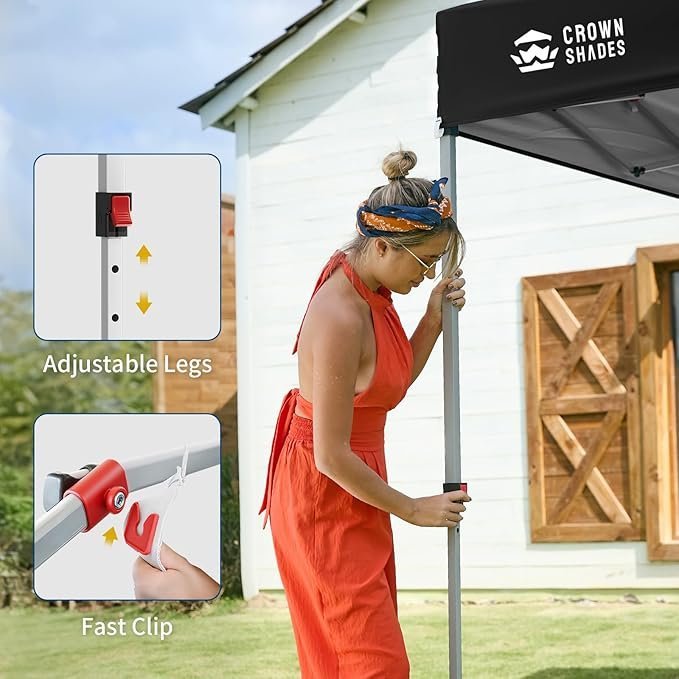 71ttRUhFcnL._AC_SX679_.jpg CROWN SHADES 10×10 Pop Up Canopy with 1 Side Wall – Beach Tent with One Push Setup – Outdoor Sun Shade for Events, Parties, Camping – Gazebo with STO-N-Go Cover Bag (Black)