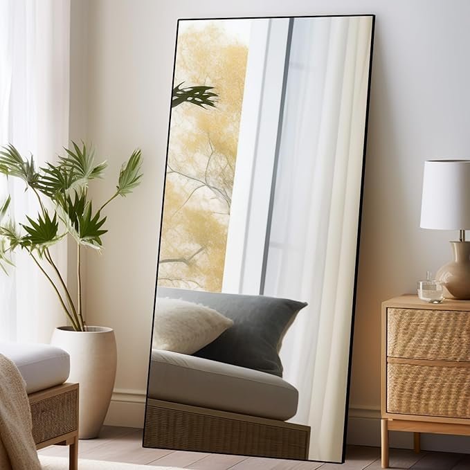 71wbb5zMJoL._AC_SX679_.jpg Beauty4U 71″ x 32″ Full Length Mirror with Stand, Large Floor Mirror for Bedroom, Wall Mounted or Leaning Full Body Mirror, HD Tempered Glass Dressing Mirror for Outfit Check & Home Decor, Black