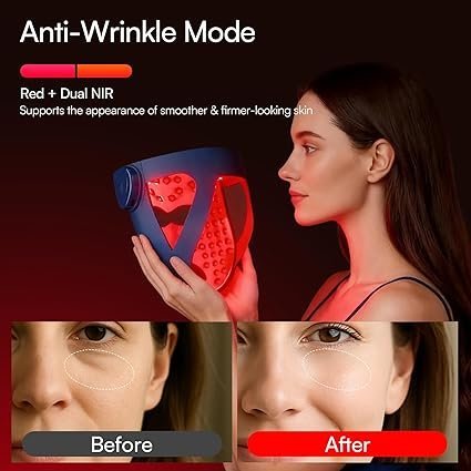 71xgO-EkynL._SX425_-1.jpg INIA Glow 4D Wireless Red Light Therapy Mask for face – Dual NIR, 320 LEDs, 4 Modes, Under-Eye Cooling, Cordless & Rechargeable LED Face Mask for Home & Travel, Skincare Gifts for Women Mom Wife, Blue
