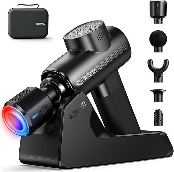 71zQ6hZnAL._AC_SX569_.jpg RENPHO Active Thermacool Deluxe Massage Gun Deep Tissue with Charging Stand, Mothers Day Gifts Back Massager with Heat and Cold Head, Percussion Body Muscle Masajeador for Athletes Pain Relief