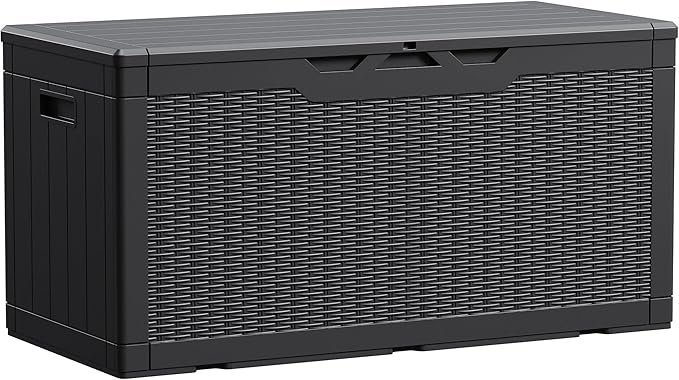 8111esBro3L._AC_SX679_.jpg Devoko 100 Gallon Waterproof Large Resin Deck Box Indoor Outdoor Lockable Storage Container for Patio Furniture Cushions Garden Tools (100 Gallon, Black)