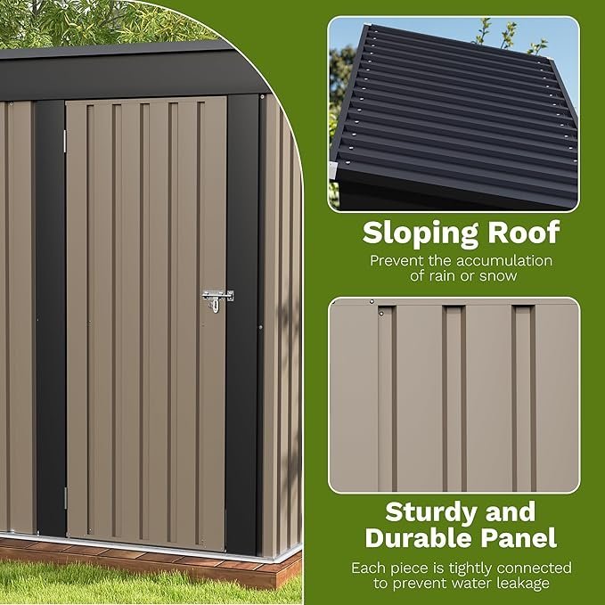 812PhljuHyL._AC_SX679_.jpg Patiowell 5×3 FT Outdoor Storage Shed, Tool Shed with Sloping Roof and Lockable Door, Metal Shed for Backyard Garden Patio Lawn, Brown