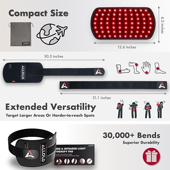 ALLOLO Red Light Therapy for Body, 3-in-1 LEDs Red Light Therapy Belt with Timer Remote Control, 660nm&850nm Infrared Light Therapy Pad for Body Waist Shoulder Knee, 70pcs LED 12.6″*6.3″ Large Area