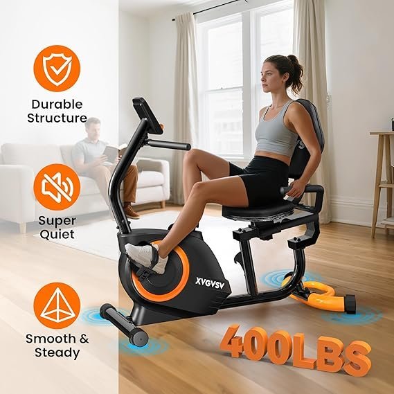 818R9e9pKKL._AC_SX569_.jpg Recumbent Exercise Bike for Home Use, Quiet Recumbent Stationary Bikes for Adults & Seniors, 16-Level Resistance, Adjustable Seat, Supports 400LB, Pulse Sensors & LCD Display