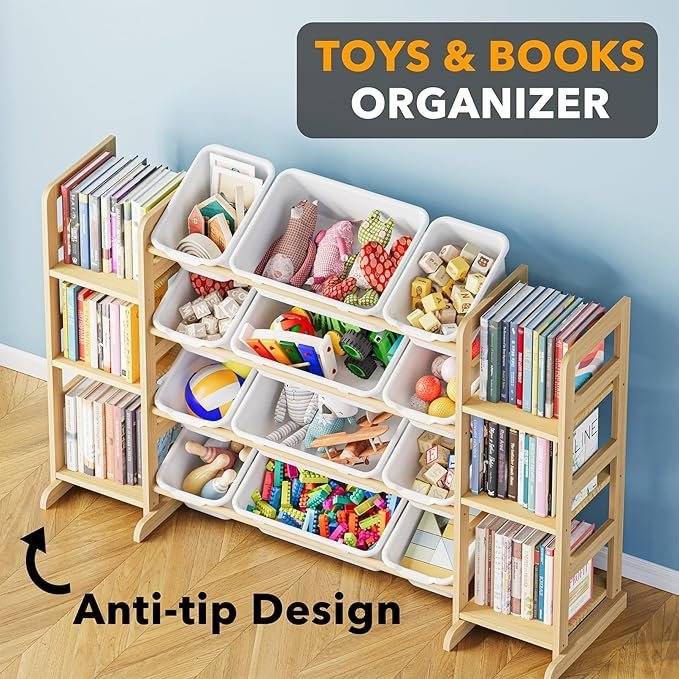 81BCopcliuL._AC_SX679_.jpg SpaceAid Toy Storage Organizer with 6 Shelves and 12 Bins, Bookshelf/Bookcase, Kids Bin Shelf, Toys Box for Playroom Organization for Bedroom & Room Decor, White, 52.3″ W
