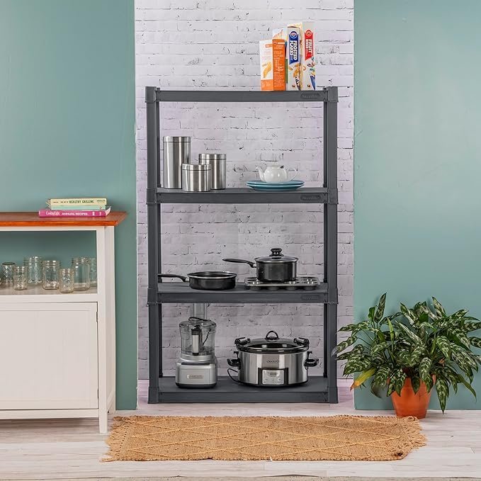 Sterilite 2-Pack 4 Shelf Unit, Heavy-Duty Shelving Storage and Utility Rack – Standing Plastic Organizer Shelves for Kitchen, Bathroom, and Garage