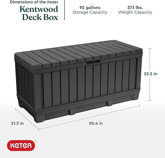 PatioZen 100 Gallon Resin Deck Box, Lockable Patio Outdoor Storage Box for Furniture, Garden Tools and Tools Storage, Waterproof Outside Storage Boxes – Black
