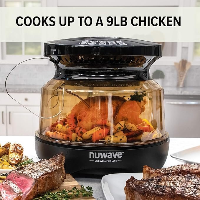 81N-DyKTaL._AC_SX679_.jpg Nuwave Air Fryer Infrared Convection Oven, Cook Fresh or Frozen, No Defrosting or Preheating, 360 Surround Heat, Cooking from 50 to 400 Degrees, 100 Presets, 50 Memory, 360 Food Easy-View, PFAS Free