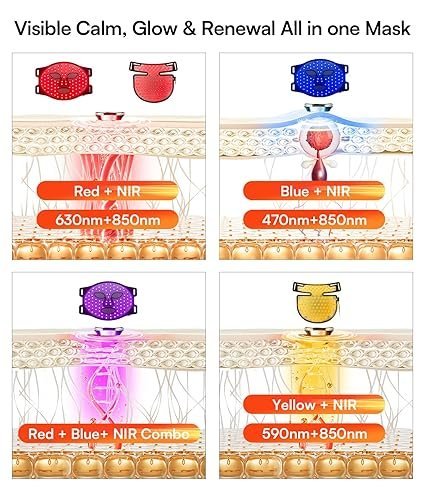 81Pgggd7UuL._SX425_.jpg Red Light Therapy Mask for Face & Neck – 4 Light Modes with 850nm NIR, Red, Yellow & Blue LED Light Therapy, 2600mAh Rechargeable LED Face Mask for Anti-Aging, Skin Firming & Radiant Glow at Home