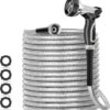 SPECILITE 200ft 304 Stainless Steel Garden Hose Metal, Heavy Duty Water Pipe with Nozzles for Yard, Outdoor – Flexible, Never Kink & Tangle, Puncture Resistant (Sliver)