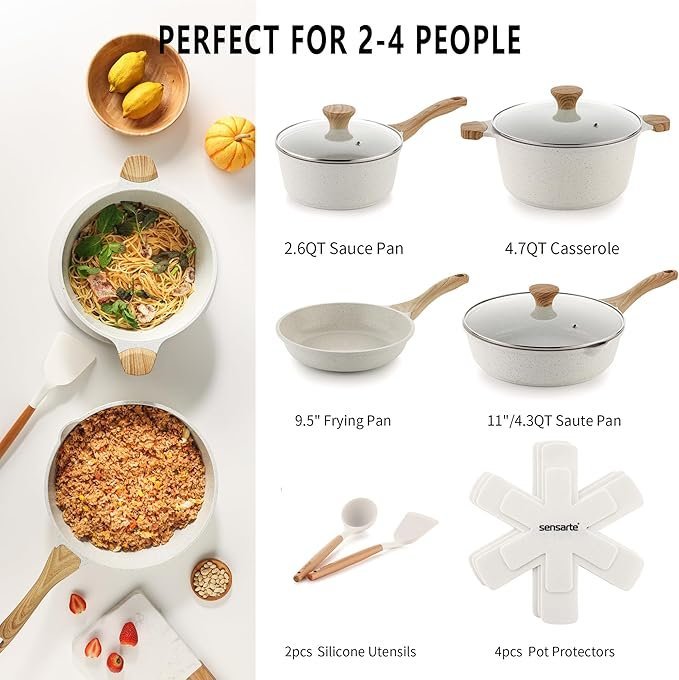 81R0q6FnTXL._AC_SX679_.jpg SENSARTE Nonstick Ceramic Cookware Set, 13-Piece Non-toxic Pots and Pans Set, Healthy Kitchen Cooking Set with Stay-Cool Handles, Silicone Tools and Pot Protectors, PFAS Free