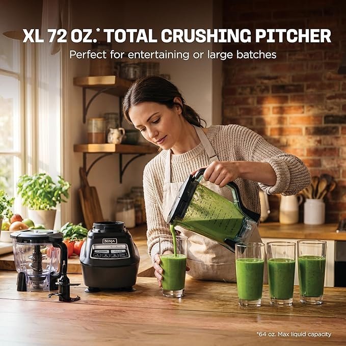 Ninja Kitchen System | All-in-One Food Processor & Blender for Smoothies | Includes Pitcher, (2) 16 oz. To-Go Cups & 8-Cup Bowl | Makes Salsa, Dough, Shakes, & Frozen Drinks | 1500W | Black | BL770