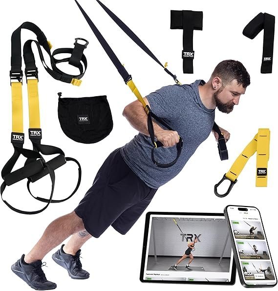 81cEHK-vWoL._AC_SX569_.jpg TRX All-In-One Home Gym System – Complete Suspension Training Kit for Strength Training, HIIT & Full-Body Workouts at Home or Outdoors, Includes Indoor & Outdoor Anchors