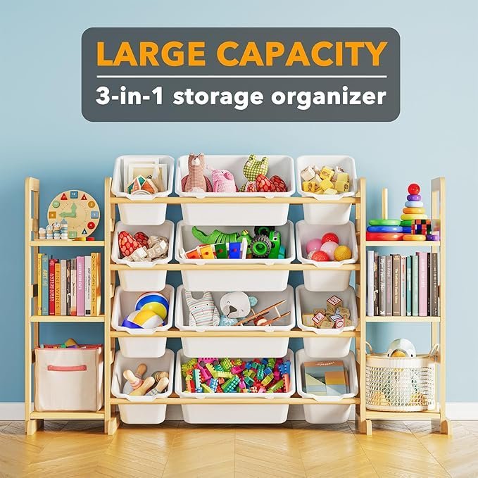 81hPXRhc-4L._AC_SX679_.jpg SpaceAid Toy Storage Organizer with 6 Shelves and 12 Bins, Bookshelf/Bookcase, Kids Bin Shelf, Toys Box for Playroom Organization for Bedroom & Room Decor, White, 52.3″ W
