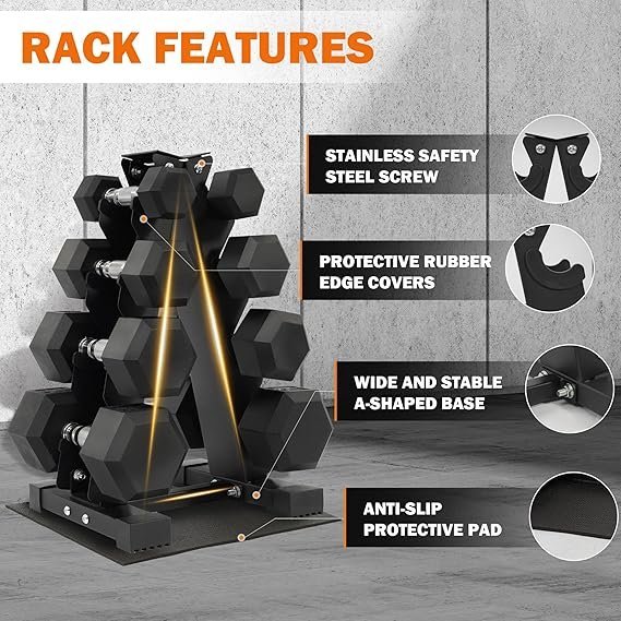 81inL39eXtL._AC_SX569_.jpg Fitvids Rubber Coated Hex Dumbbell Set with Storage Rack, 100/150/200/550 LB Hand Weight Set with Anti-Slip Grip for Home Gym