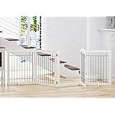 81mh3QAYK0L._AC_UL165_SR165165_.jpg PAWLAND Extra Wide Dog gate for The House, Doorway, Stairs, Dog Fences Indoor, Freestanding Foldable Wooden Pet Gates for Dogs, Set of Support Feet Included, 96 in Wide 30 in Tall, 4 Panels White