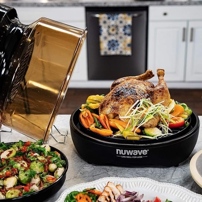 81tM-t4jcTL._AC_SX679_.jpg Nuwave Air Fryer Infrared Convection Oven, Cook Fresh or Frozen, No Defrosting or Preheating, 360 Surround Heat, Cooking from 50 to 400 Degrees, 100 Presets, 50 Memory, 360 Food Easy-View, PFAS Free