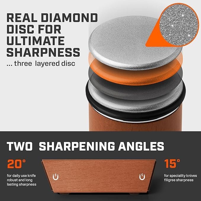 The Original Tumbler Rolling Knife Sharpener™ – Knife Sharpening Made Easy – Rolling Knife Sharpener Tool for Kitchen Knives – Knife Sharpener Kit Offers 15 & 20 Degree Sharpening (Wood)