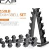 CAP Barbell Rubber Coated Dumbbell Weight Set with Vertical Rack | 100 lb, 150 lb, and 210 lb Options