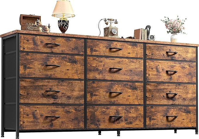 91IKu4jGpcL._AC_SX679_.jpg Romorgniz 55″ Dresser for Bedroom with 12 Fabric Drawers, Entertainment Center for 60 inch TV Dressers & Chests of Drawers Large Organizer, Living Room, Metal Frame, Wood Top, Rustic Brown